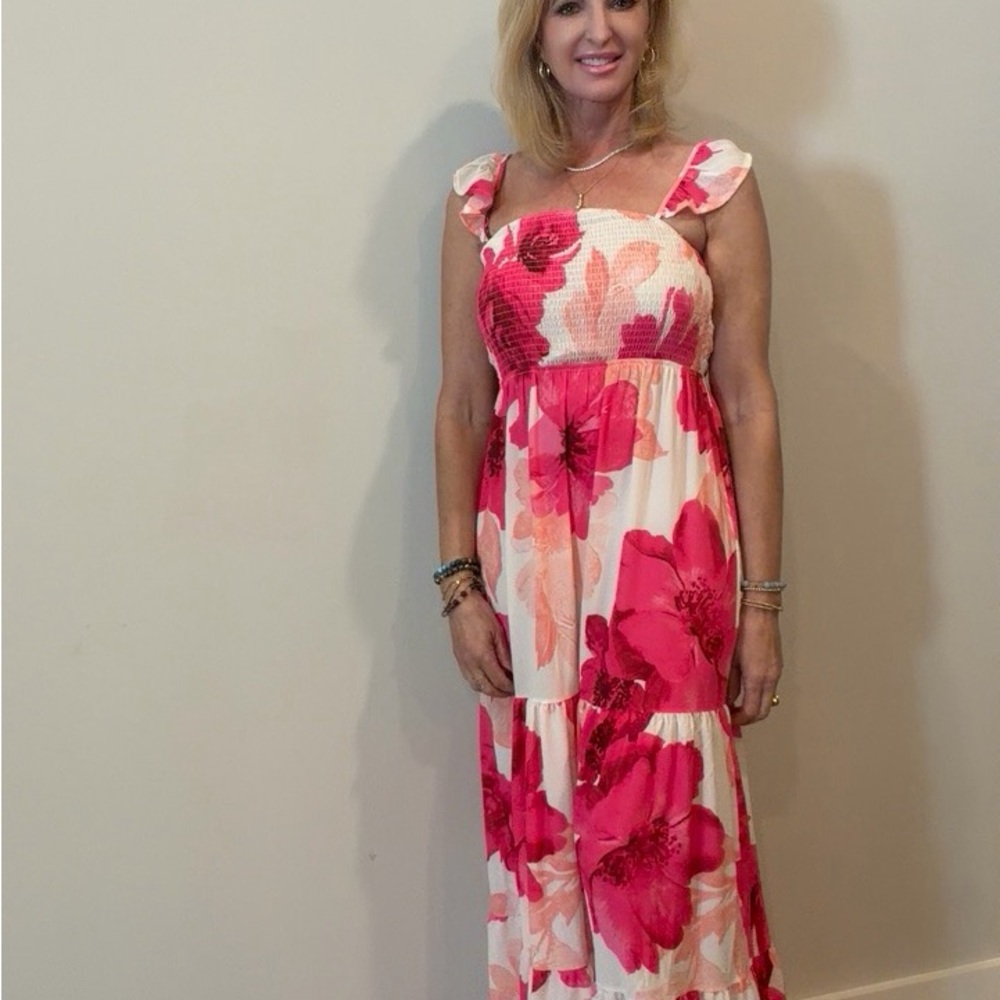 Flying Tomato Pink Floral Smocked Maxi Dress